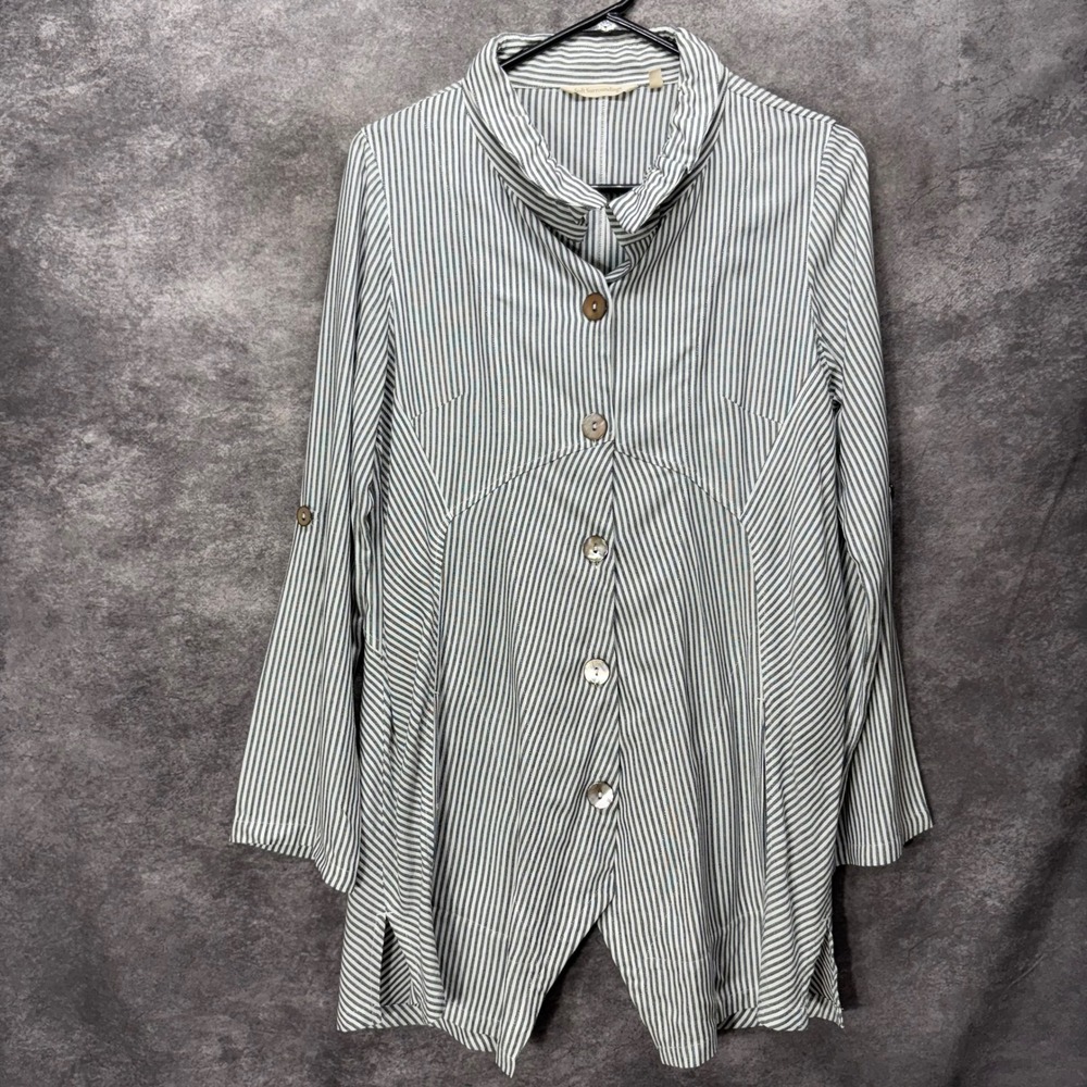 Soft‎ Surroundings Sasha Striped Tunic Top Button Up Women's S Asymmetric Artsy
